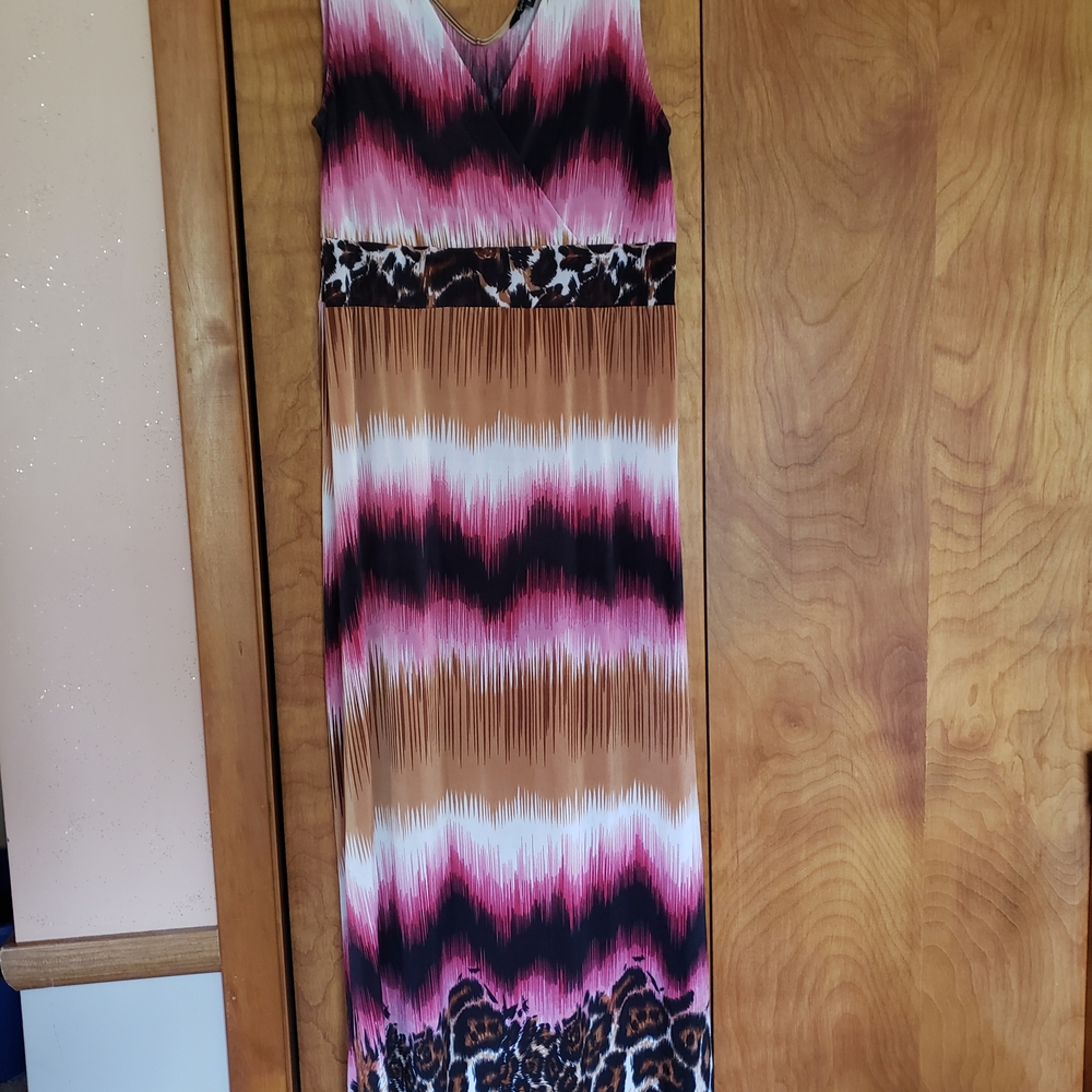 Just Love Pink, Black and Tan Ombre Chevron Maxi Dress with Leopard Waist